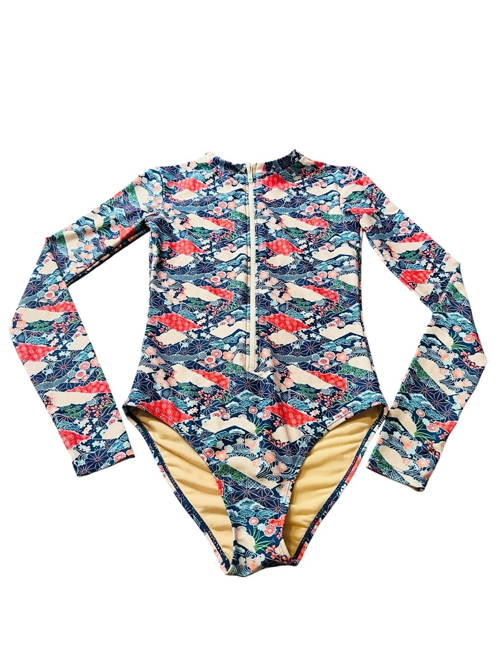 Mott50 Long-Sleeve Floral Wave One-Piece Swimsuit - Blue/Red/Teal